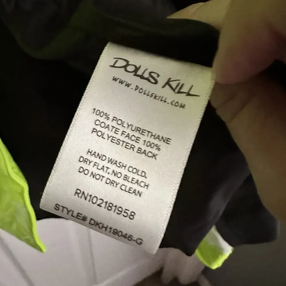 Dolls Kill Trickz N' Treatz Slime Viral Vengeance Vinyl Trench Coat Neon Green L - Picture 6 of 7